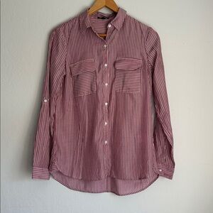 express long sleeves button up shirt burgundy/red and gray Striped Shirt